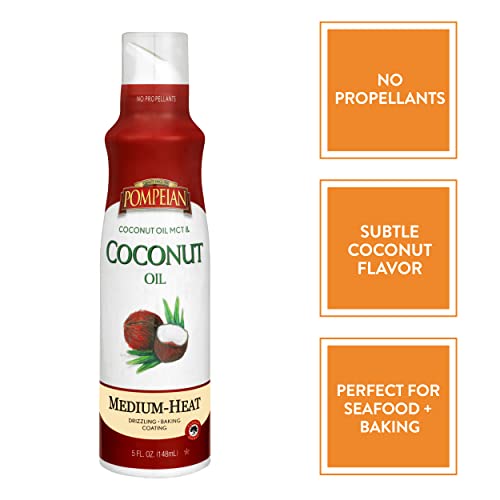 Pompeian Coconut Oil Non-Stick Cooking Spray, Subtle Coconut Flavor, Perfect For Seafood And Baking Coating, Naturally Gluten Free, Non-Allergenic, Non-Gmo, No Propellants, 5 Fl. Oz., Single Bottle #TOP1