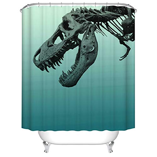 Fangkun Custom Dinosaur Skull Printed Shower Curtain - Polyester Fabric Halloween Bath Curtains Set - 12PCS Shower Hooks - 72 x 72 inches