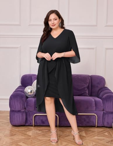 Hanna Nikole Womens Plus Size Chiffon Cocktail Dress Ruffle 3/4 Sleeve Wedding Guest Party Dresses with High Low Hem - Image 7