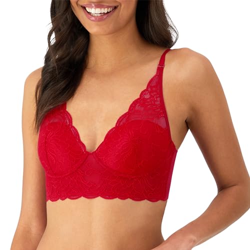 Maidenform Women's Wireless Bralette, Pure Comfort Lace Longline Bra, Convertible Bra for Women