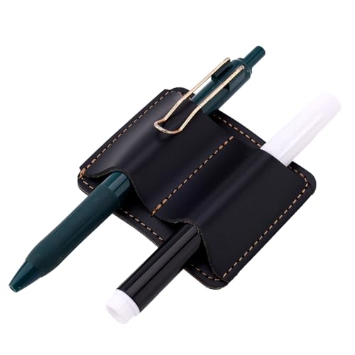 Gosknor Black Notebook Pen Pencil Holder Clip, 3x2.4in Two Hole Leather Pen Holder Clips Practical Notebook Pencil Organizer Stylish Notebook Loop for Journals Planners Tablet