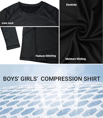 Teglraddix Boys Girls Compression Shirt Long Sleeve Athletic Sports Baselayer Youth Baseball Football Undershirt White S thumb #3