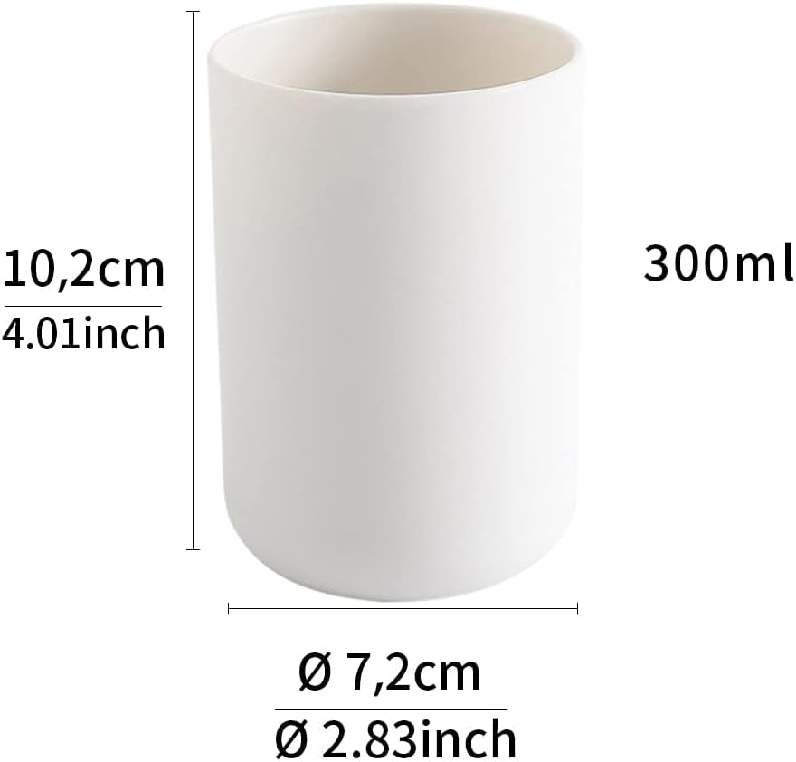 Bathroom Tumblers 2Pcs, Mouthwash Cup, Toothbrush Holders, Drink Mug, Pen Holder, Unbreakable Dishwasher Safe, 10fl.oz(300ml)/Pcs (White & White)