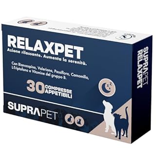 Suprapet Relax Calmante per Cani e Gatti 30 compresse - Rilassante Naturale Contro Stress e Paura con L-Triptofano, Vitamine B, Valeriana, Passiflora, Biancospino, Zenzero