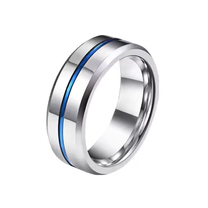 Image of Fashion Frill Stylish With Electric Blue Line Ring For Women And Men Stainless Steel Ring For Women And Men Gift For Him Her