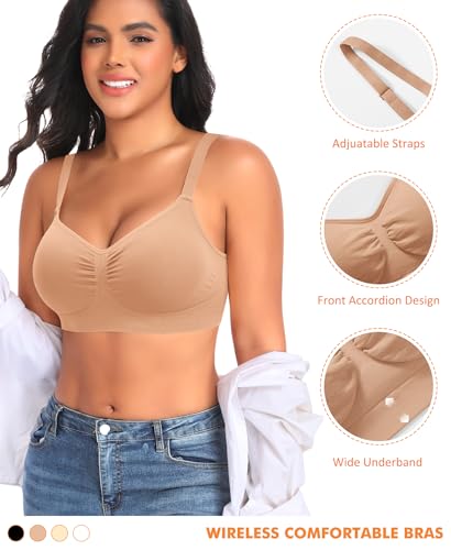 Image of Wireless Sewn in Padded Bras for Women Comfortable Full Coverage Bralettes No Underwire Everyday Tshirt Bra