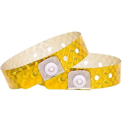 Ouchan Holographic Plastic Wristbands Gold - 100 Pack Wristbands for Events Parties Cover
