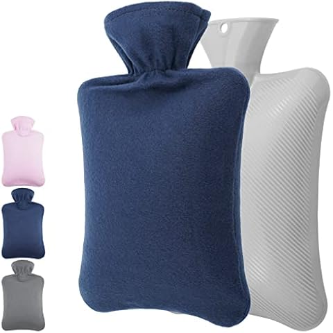 Hot Water Bottle with Fleece Cover, PVC 2L Hot Water Bag for Hot and Cold Compress, Hand Feet Warmer, Neck and Shoulder Pain Relief Cover