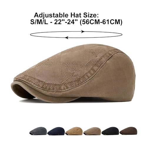 Image of Quanhaigou Men's Cotton Flat Ivy Gatsby Newsboy Driving Hat Adjustable Irish Cabbie Ivy Driving Hunting Cap