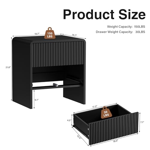 Image of Furniway 3 Piece Bedroom Dresser Set, 6 Drawer Dresser with 2 Nightstands, Fluted Chest of Drawers with Pop-Up Design, Modern Storage Furniture for Bedroom, Living Room, Entryway, Black
