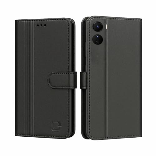 Image of AIBEX Shock Proof Flip Compatible for Vivo T4 Lite 5G /iQOO Z10 Lite 5G /Vivo Y19 5G /Vivo Y19e Flip Cover Leather Finish|Inside TPU with Card Pockets|Wallet Stand|Complete Protection Flip Case- Black