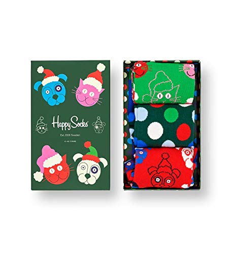 Happy Socks, Colorful Premium Cotton Socks Gift Box for Men and Women, 3 Pairs, Santa Animals Gift Box (9-11) Happy Socks, Colorful Premium Cotton Socks Gift Box for Men and Women, 3 Pairs, Santa Animals Gift Box (9-11)