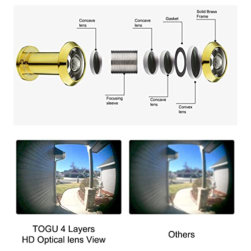 Togu Tg3016Yg-Pg Ul Listed Solid Brass Hd Glass Lens 220-Degree Door Viewer Peephole With Heavy Duty Privacy Cover For 1-3/8" To 2-1/6" Doors, Polished Gold Finish #TOP1