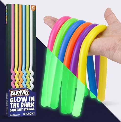 Image of BUNMO Sensory Toys Stretchy Strings for Toddlers 3+ - Vibrant & Stretchy Fidget Toys for Kids - Hours of Fun for Kids - Non-Mouthable Toy 3+ - Glow 6 Pack