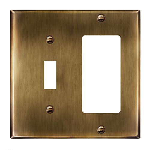 Image of ENERLITES Combination Toggle Switch & Decorator Receptacle Metal Wall Plate, Stainless Steel 201 Outlet Cover, Corrosion-Resistant, Standard Size 2-Gang 4.50 inch x 4.57 inch, 771131-AB, Antique Brass