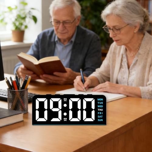 Reloj digital LED para hogar y oficina con luz ambiental regulable 4