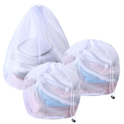 3 bolsas de lavandería de malla con cordón para lavadora, bolsas para ropa delicada, calcetines, brasier y ropa interior