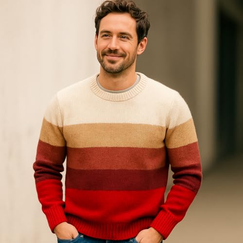 Family Colorblock Knit Sweater Soft Striped Crewneck Pullover Retro Style Cozy Warm Winter Jumper Multiple Color4