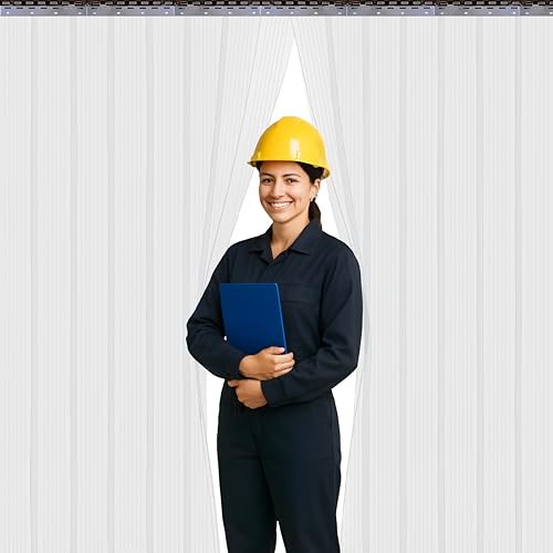 Image of Ribbed PVC Strip Curtain Clear 48 inch Width x 84 inch Height Vinyl Door Strips for Warehouse, Freezer, and Garage, Anti-Scratch & Temperature Resistant Plastic Strip Curtain for Door AP1474