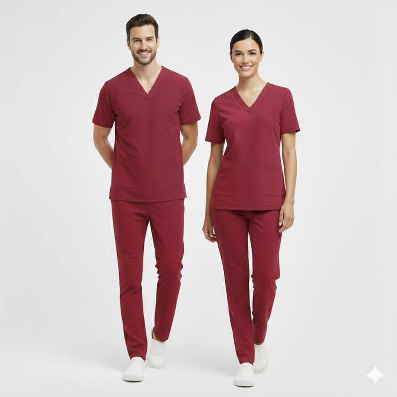 Image of TrendyUniform Unisex Regular Fit Polyester Cotton Scrub Suit for Componder| V-Neck Top and Drawstring Pant |Half Sleeves Hospital Uniform for Doctors, Nurses and Dentist, OT