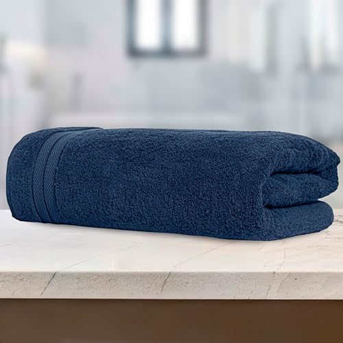 Image of Elegant Comfort Three Line Popcorn Towel Set for Bathroom 35 x 70 inches, Premium Hotel Quality 1-Pack Jumbo Towels, 100% Turkish Cotton, Soft and Durable, Quick Dry and Highly Absorbent, Navy Blue