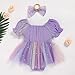 ZOELNIC Baby Girl Romper Dress Infant Linen Tulle Bodysuit Puff Sleeve Summer Outfits With Headband Cake Smash Clothes(Purple,6-12M)