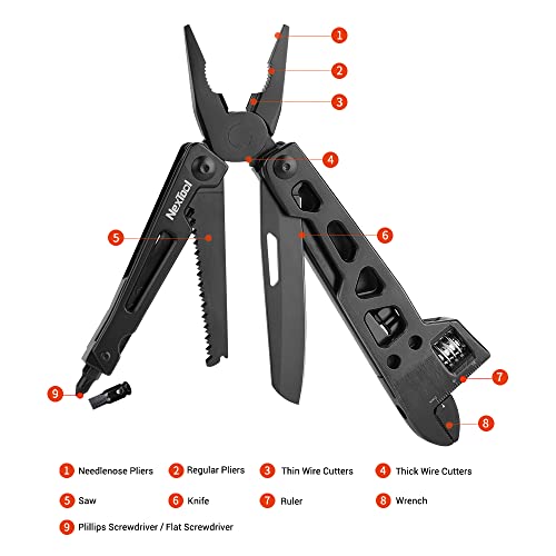 Nextool Wide Jaw Opening Adjustable Wrench Multitool, 9 In 1 Multi Tool With Adjustable Wrench, Knife, Screwdriver, Multi Pliers Wrench With Metric Scale For Mechanical Maintenance, Camping And Diy #TOP7