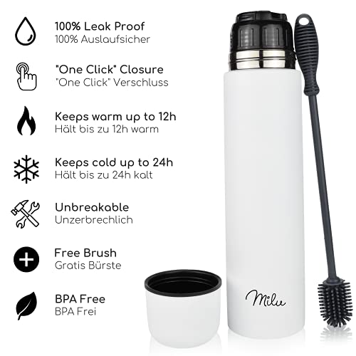 Milu Termo de café 1l - Botella térmica aislada, Frasco de Vacío de Acero Inoxidable, Sin BPA - Doble Pared Aislamiento… - Imagen 3