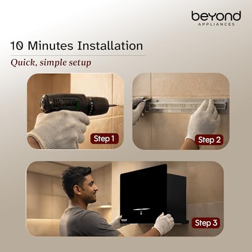 Image of Beyond Appliances Cube BLDC Plug N Play Ductless Kitchen Chimney | 1500 CMH | AutoClean | 5-Stage Charcoal Activated Filter | Touch Control | 3-way Suction | 46dB Low Noise | Black | PAN INDIA SERVICE