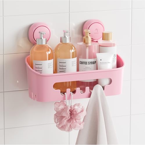 Image of TAILI Shower Caddy Suction Cup, Heavy Duty Bathroom Organizer, Removable Shelves for Inside Shower, Shampoo, Waterproof Suction Plastic Storage for Bathroom Accessories Holder, Pink
