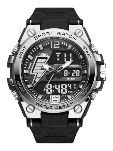 Image of V2A Stryke 45mm Analog Digital Sports Watch for Men | Hybrid Layered Dial | Alarm Stopwatch Backlight Day Date | TPU Strap | 30M Water Resistant | Gift for Mens