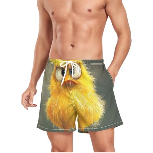 Bañador de voleibol sin humedad para hombre, pantalones cortos cómodos de pollo amarillo animado