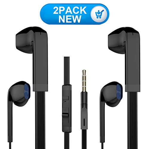 Earbuds, MXditect 2 Pack Headphones with Mic Stereo Earphones for iPhone Android Windows Black