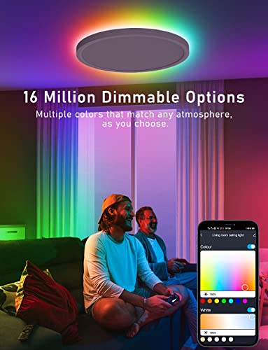 Aphyni Smart Led Ceiling Light 2400Lm Brighter, Compatible With Alexa Google Home, 12 Inch 24W 3000-6500K Dimmable Thin Rgb Ceiling Light Wifi For Bedroom, Living Room, Kids Room, Tuya/Smart Life App #TOP2