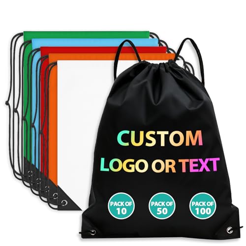 Custom Drawstring Bags with Logo, 10–500 Bulk Pack Personalized Image/Text Draw String Backpack for Business, Family Reunion, Parties & Events (Custom)