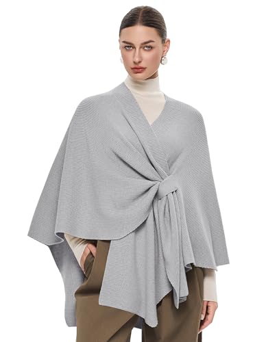 PULI Women's Elegant Shawl Wraps Soft Open Front Poncho Sweater for Spring Fall Winter