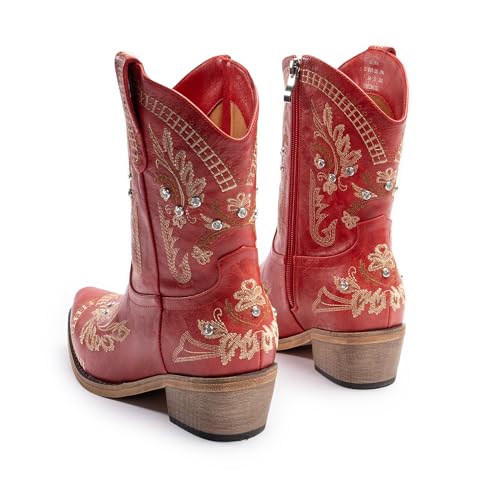Cowboy Boots for Women, Cowgirl Boots with Sparkly Embroidered Rhinestones, Short Western Ankle Boots for Women with Side Zipper Pull On4