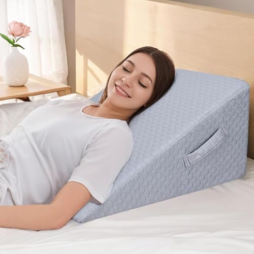 INFANZIA Vielseitiges Keilkissen für Bett und Sofa-Hochdichteschaum Lesekissen-Ergonomischer Bettkeil für Reflux Schlafapnoe, Bücherkissen für Beinhochlagerung, Perfekt Rückenkissen beim Lesen (Grau)