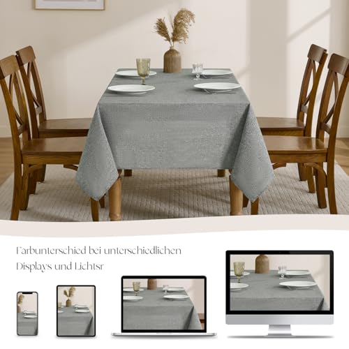 FIBORIA Leinenoptik Tischdecke Outdoor 240x140 cm Abwaschbare Tischdecken Rechteckig Grau Tischtuch Wasserabweisende Gartentischdecke Table Cloth für Frühling,Hochzeiten,Ostern,Party,Geburtstag