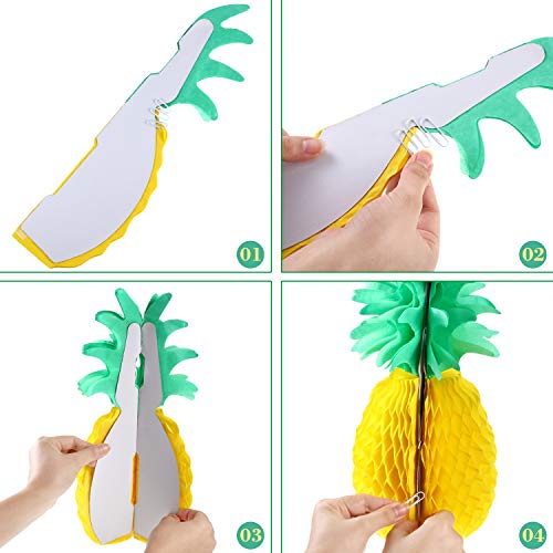 6 Pieces 14 Inch Pineapple Honeycomb Centerpieces Tissue Paper Pineapple Table Hanging Decorations For Tropical Luau Hawaiian Jungle Party #TOP2