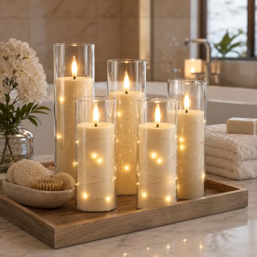 Image of Da by 5 Pack Clear Acrylic Flameless Taper Candles, Flickering Black Wick LED Candles with Copper Wire Lights, Heat Resistant ABS Candles with Remote for Indoor Outdoor Decor
