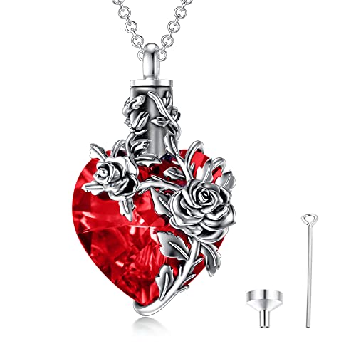 PELOVNY Rose/Lotus/Sunflower/Lily Flower Cremation Urn Necklace For Ashes Sterling Silver Heart/Teardrop Crystal Memorial Jewelry For Women
