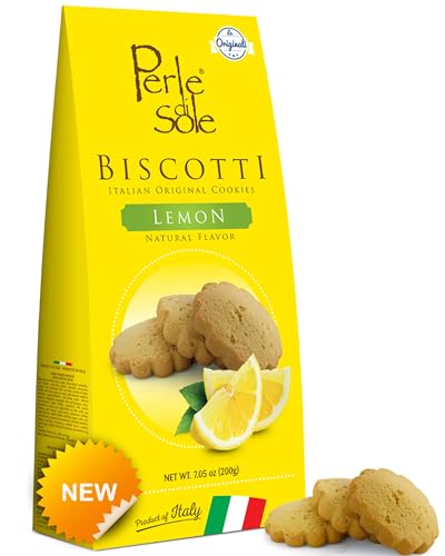 Perle di Sole Lemon Shortbread Cookies - Biscotti Italian Cookies, Great for Gifting or Coffee Breaks - Made in Italy Gifts - Imported Italian Snacks - Lemon Shortbreads (7.05 oz)