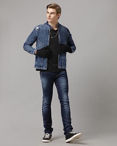 Image of Slim Fit Men's Denim Biker Jacket