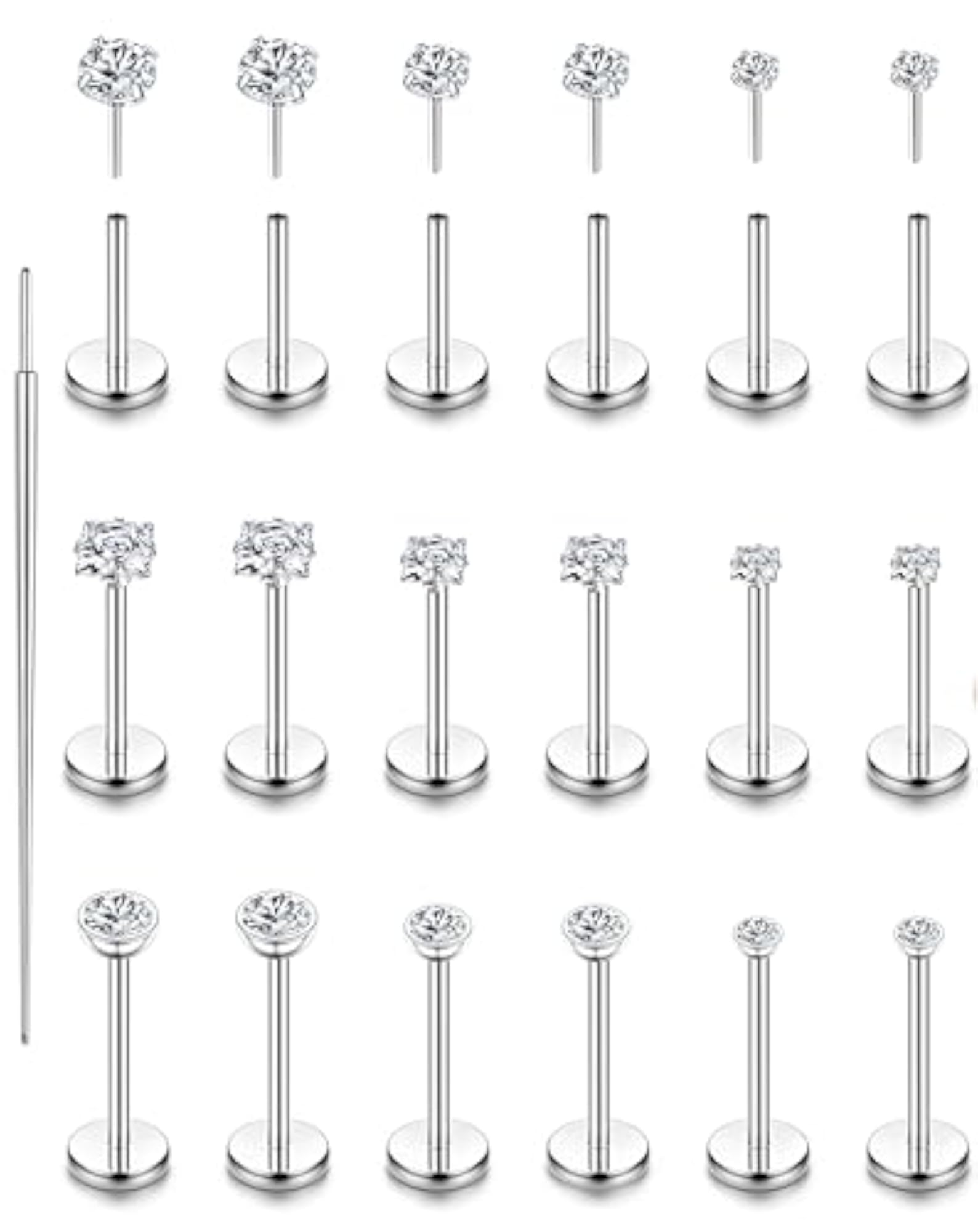 18pcs Surgical Steel CZ Ear Piercing Labret Nose Rings Set