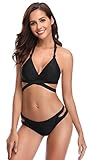 SHEKINI Bikini Damen Sexy Push up Brazilian Verstellbar Neckholder Bikini Oberteil Bikini Set Triangel Bikinihose Zweiteiliger Badeanzug (L, Schwarz)