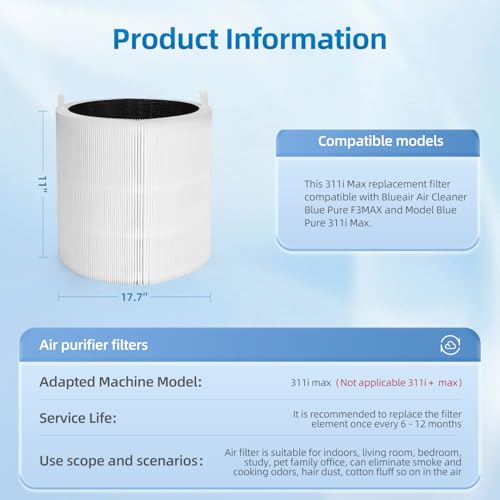 Image of 311i Max Replacement Filter Compatible with Blueair Blue Pure 311i Max Air Purifier,H13 Activated Carbon Filter 2 Pack