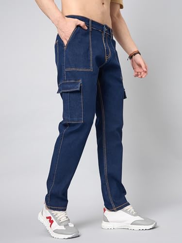 Image of STUDIO NEXX Men's Loose Fit Cargo Jeans| Stretchable | Cargo Denims | Utility Pockets