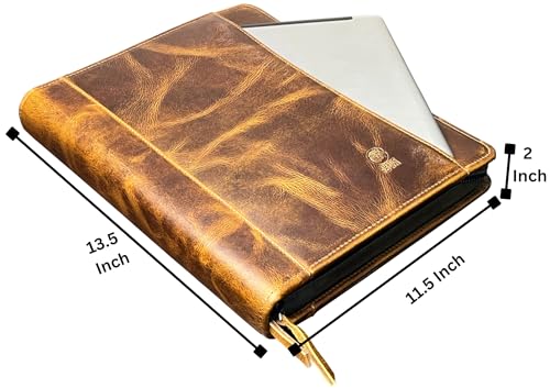 Image of Rustic Town Business Durable Leather Padfolio Easy to Carry Many Slots, Compartments and Holders Professional Organizer with A Zippered Closure for Men and Women