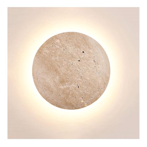 SJHPZG Applique da Parete a LED in travertino Giallo, Moderna, Rotonda, in Pietra Naturale, da Parete, 3000K, Impermeabile, per corridoi, Scale, Giardino, terrazza
